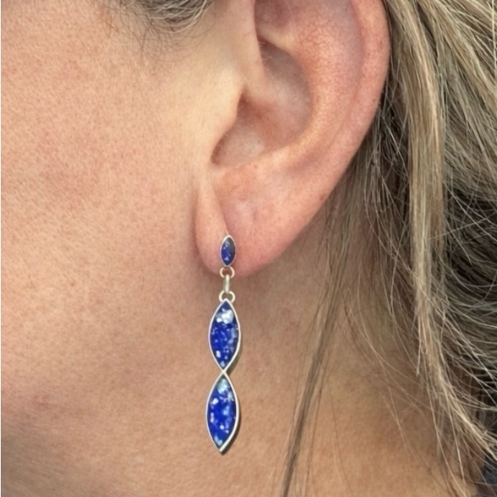 Sterling Silver Lapis Lazuli Dangle Drop 1.6 Inch Jewelry Earrings Boho